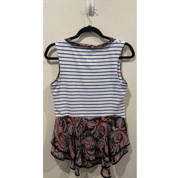 POSTMARK White Blue Stripe Paisley Peplum Ruffle Sleeveless Blouse - Picture 3 of 3